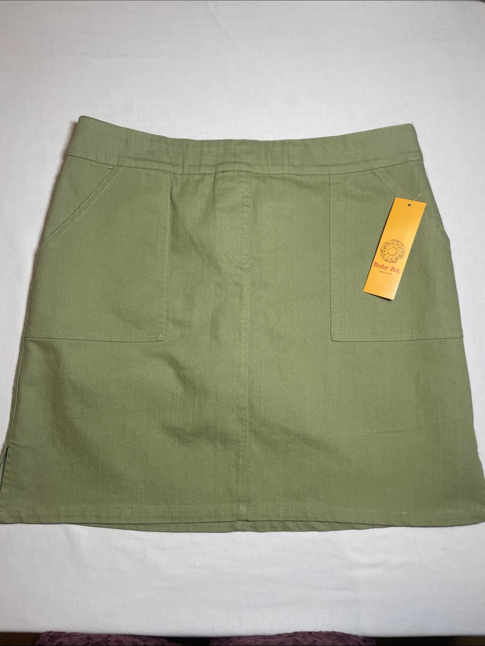 Ruby Rd. Olive Mini Skirt with Front Patch Pockets